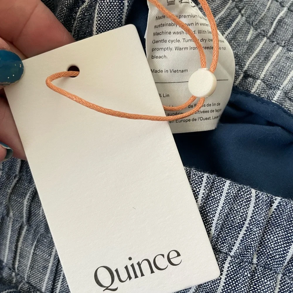 Quince Blue & White Striped Wide-Leg Drawstring Pants